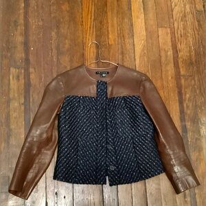 Theory Size 0 Navy Blue and Brown Tweed Tieron Calvino Heighten Jacket